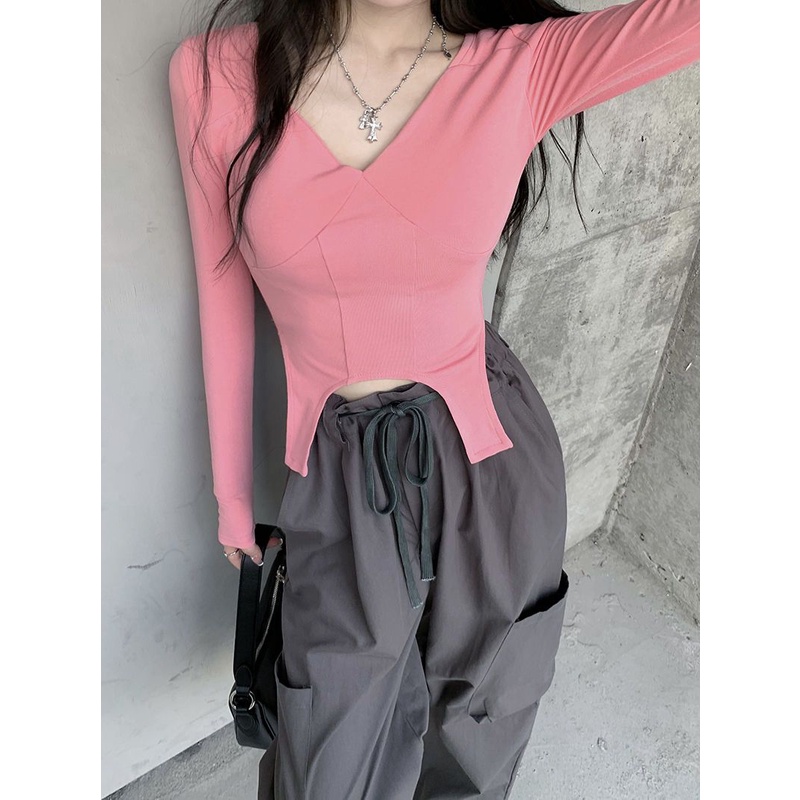 Bộ áo thun + quần short ống rộng MURIOKI màu hồng thời trang mùa thu mới 2022 cho nữ