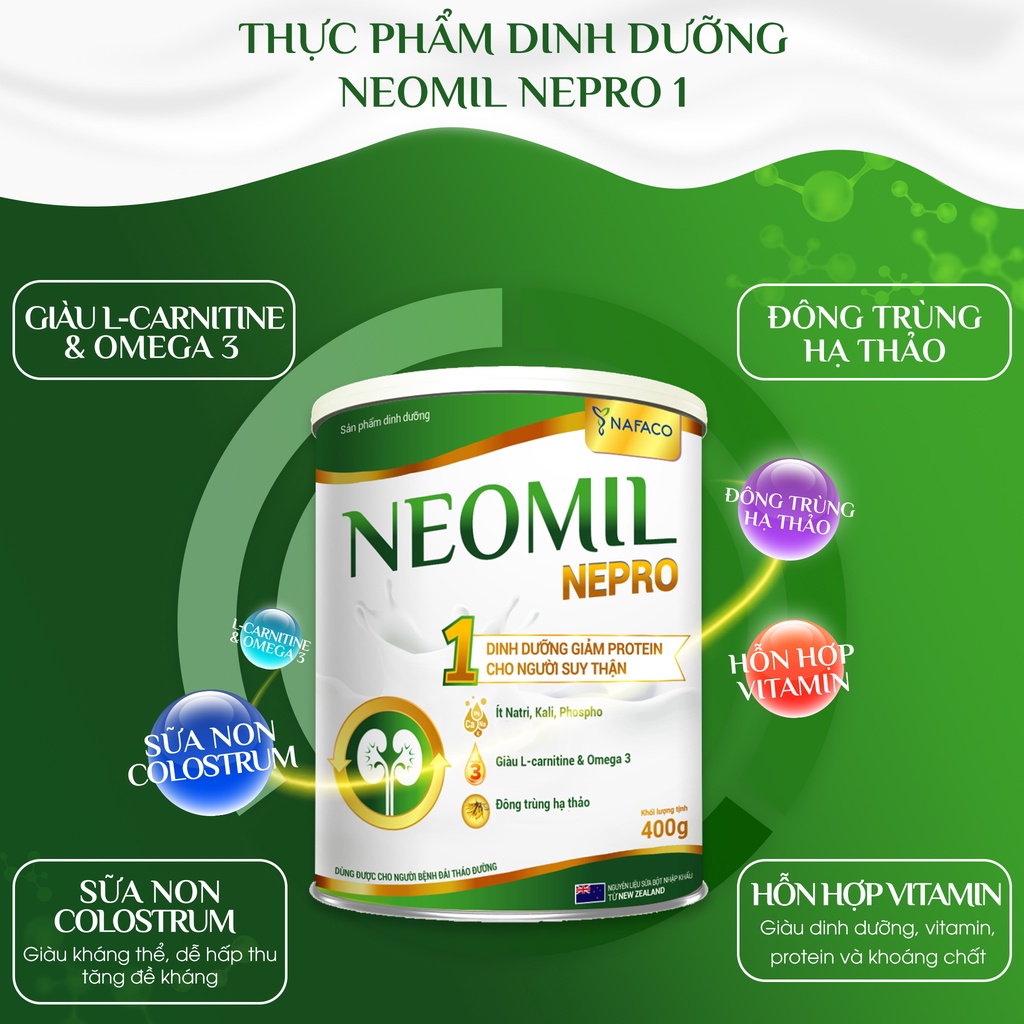 Sữa NEOMIL NEPRO 1 Lon 400G - Dinh Dưỡng Giảm Protein Cho Người Suy Thận
