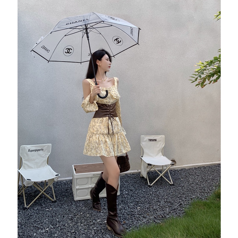 Đầm Hoa Tay Phồng Thời Trang Mùa Thu Xinh Xắn Dành Cho Nữ