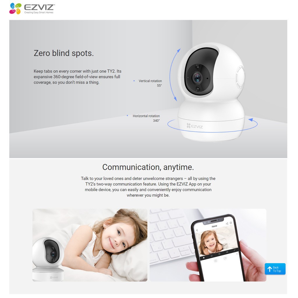 Camera Wifi Ezviz Ty2, chính hãng, full HD 1080P 2MP, xoay 360 độ, đàm thoại 2 chiều, bảo hành 24 tháng