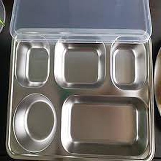 khay cơm inox/ khay chia cơm học sinh, văn phòng 5 ngăn BL