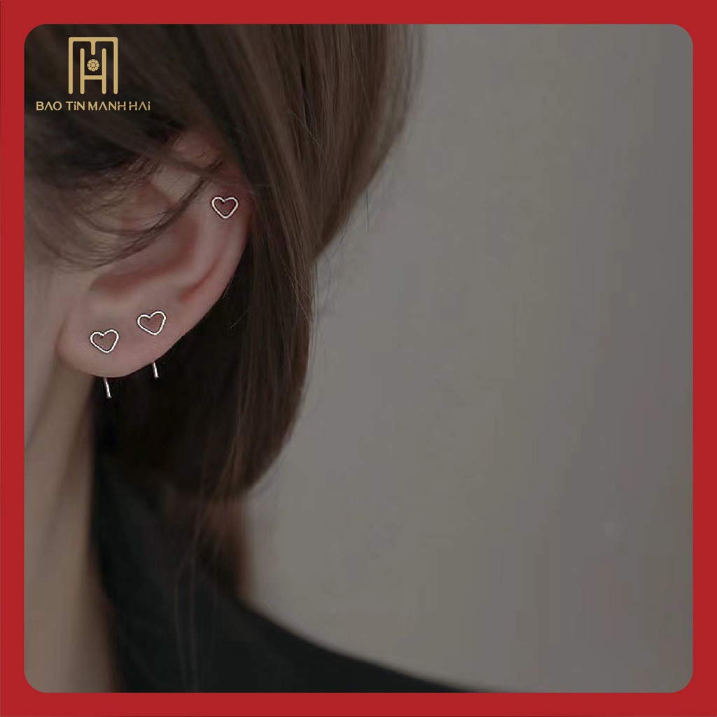 Bông tai Bạc nữ 925 hình tim phong cách Hàn Quốc Bảo Tín Mạnh Hải