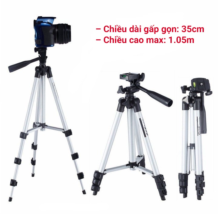 Chân máy ảnh, điện thoại - Tripod gậy chụp hình - 3 chân trụ, điều chỉnh độ cao, xoay 360 độ TF-3110 - Meomeocase