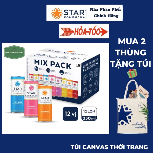 Thùng 12 Lon Trà Star Kombucha Thức Uống Lên Men Tự Nhiên Mix 12 Vị All In One - Sản Phẩm Chính Hãng - NPP Star Kombucha