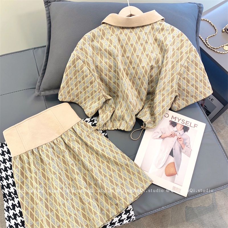 Set Chân Váy Và Áo Thun polo Ngắn Tay Màu Sắc Tương Phản Thời Trang