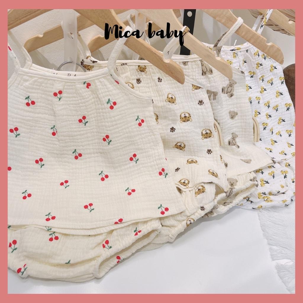 Set bộ 2 dây bé gái 5-13kg vải xô Muslin mềm mại đáng yêu Mica baby QA25