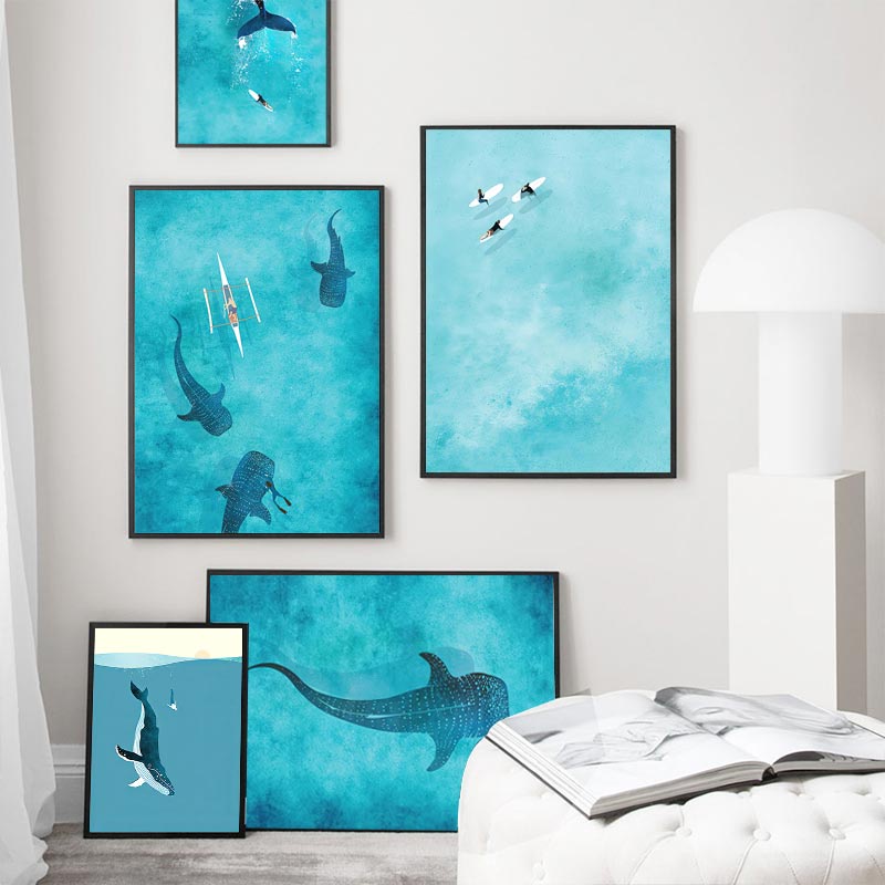Tranh Vải Bạt Treo Tường In Hình Cá Voi / Cá Voi / Lướt Sóng Trang Trí Nhà Cửa