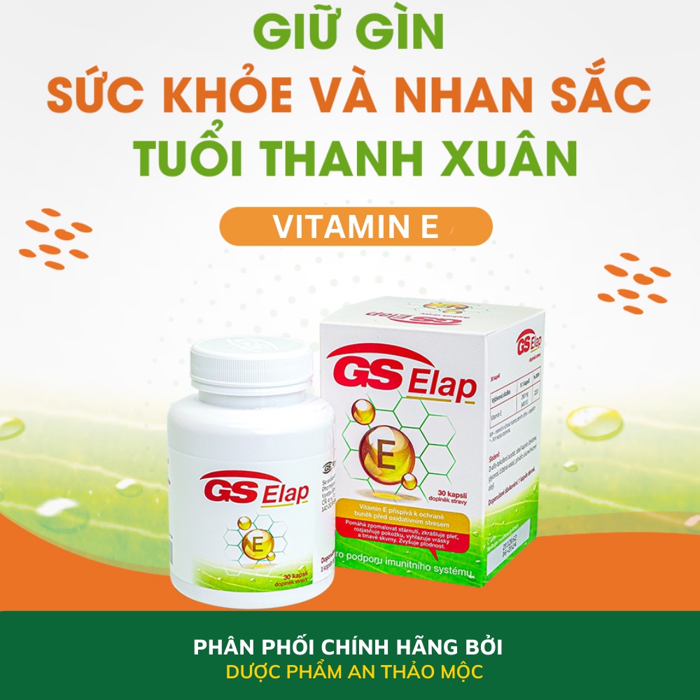 Viên uống GreenSwan GS Elap bổ sung Vitamin e sáng da mịn da giảm nếp nhăn mờ thâm sạm chống oxy hóa lọ 30 viên