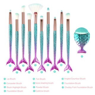 Set 11 cọ trang điểm cán đuôi cá lông mềm