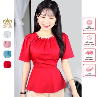 Áo peplum che bụng kiểu cổ xếp li đính ngọc CHUU A8066