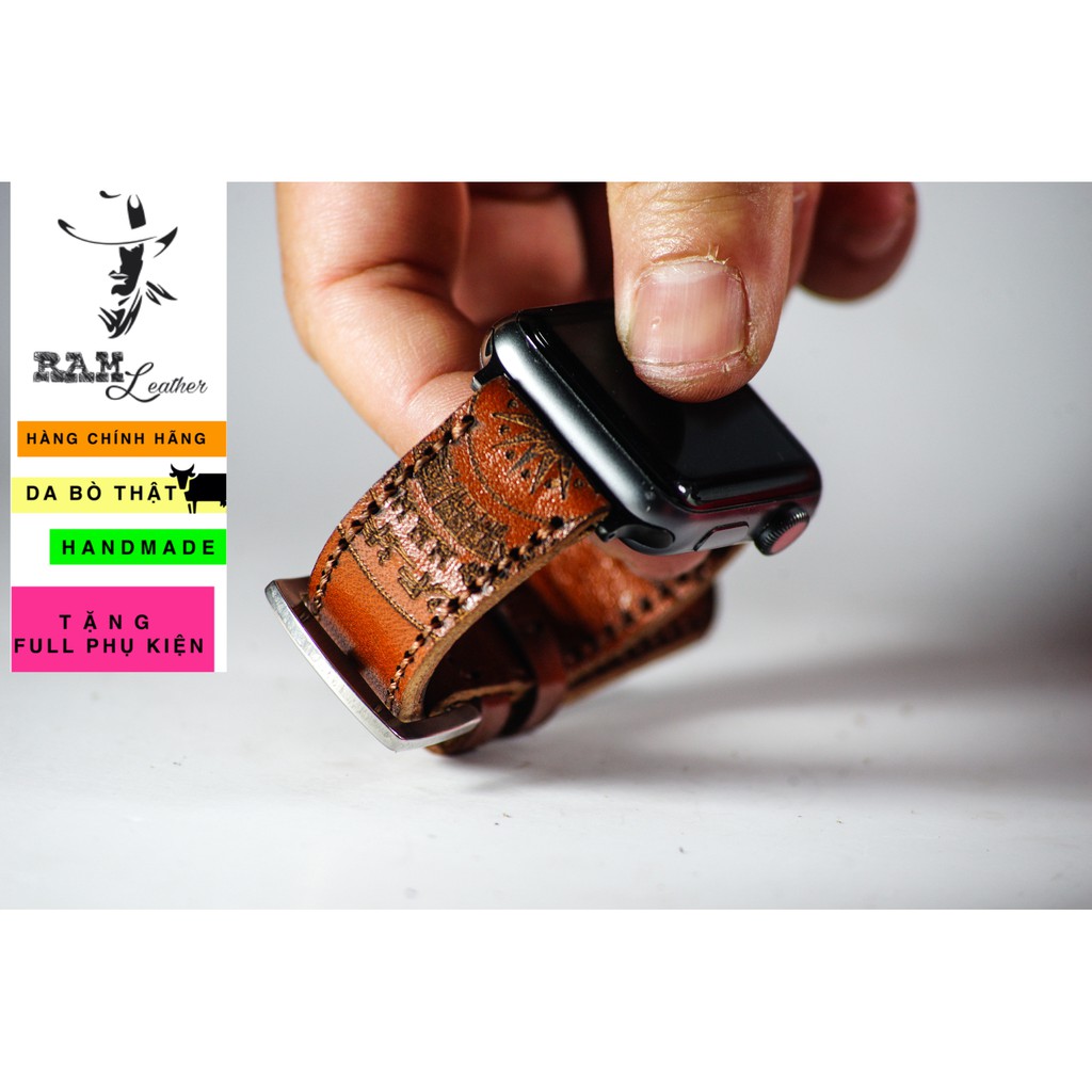 Dây Apple Watch , iWatch , iphone Watch da bò vachetta vegtan Italia Trống Đồng Việt Nam RAM Leather