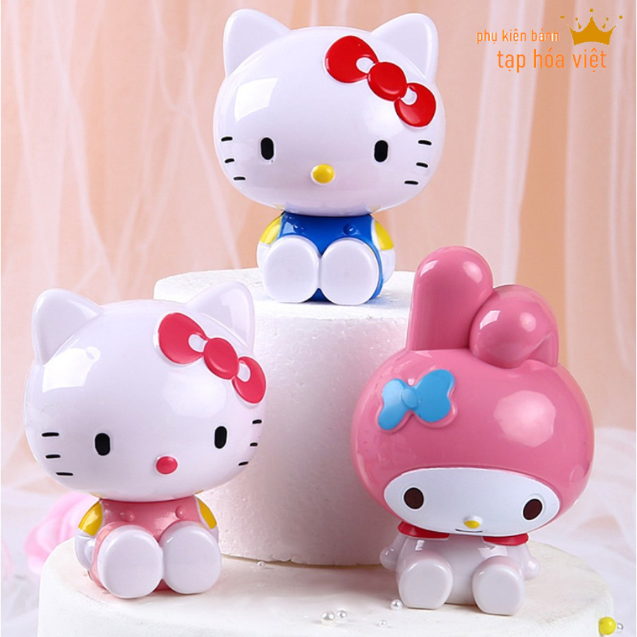 Bộ 3 mèo Hello kitty cao ~8cm trang trí bánh sinh nhật, mô hình mèo thỏ tai dài cỡ lớn
