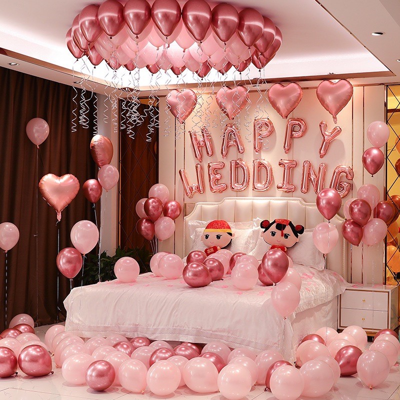 Set bong bóng bay trang trí phòng cưới đám cưới QN TÔNG HỒNG
