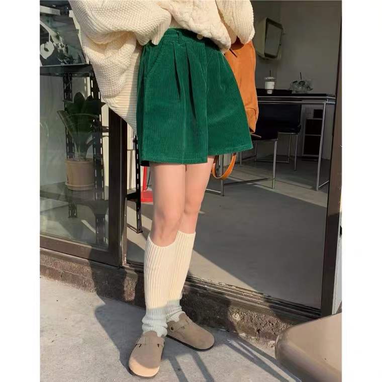 Quần Short Nhung Ống Rộng Lưng Cao Thời Trang Mùa Thu Cho Nữ