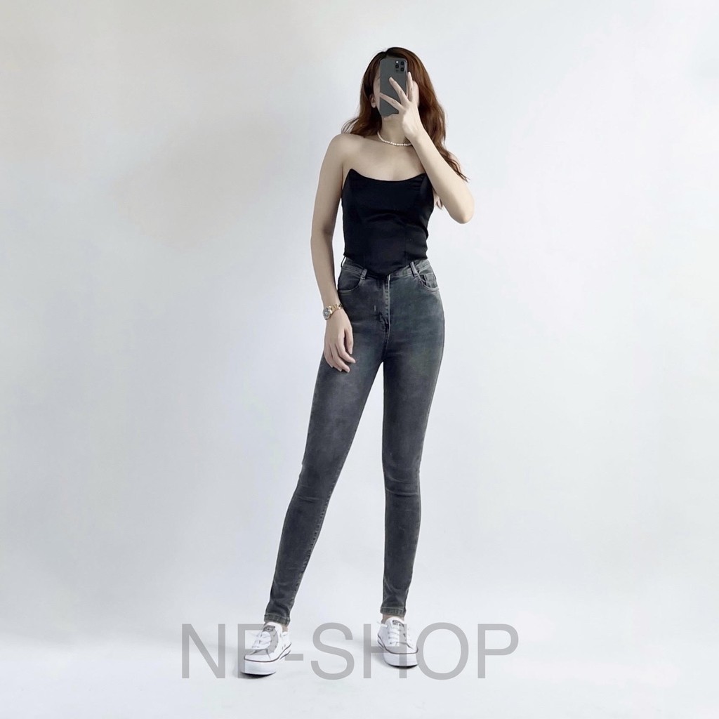 Quần jean nữ lưng cao màu Xám co giãn tốt ⚡️ Quần bò ôm cạp cao ulzzang basic NP Shop