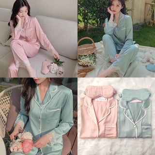 Bộ ngủ lụa ren dài tay acc hw01+2,2% phí shopee