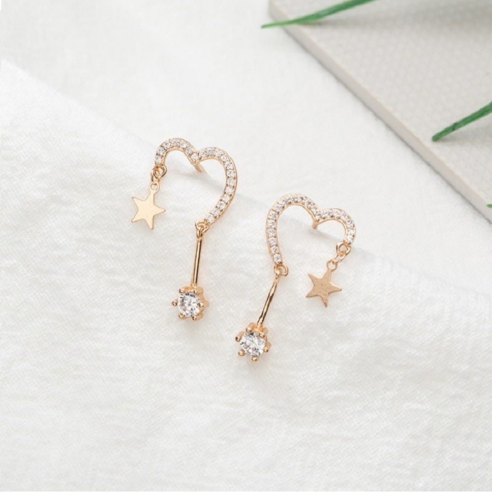 Bông Tai Mạ Bạc 925 Hình Ngôi Sao / Trái Tim Phong Cách Hàn Quốc Quyến Rũ Cho Nữ