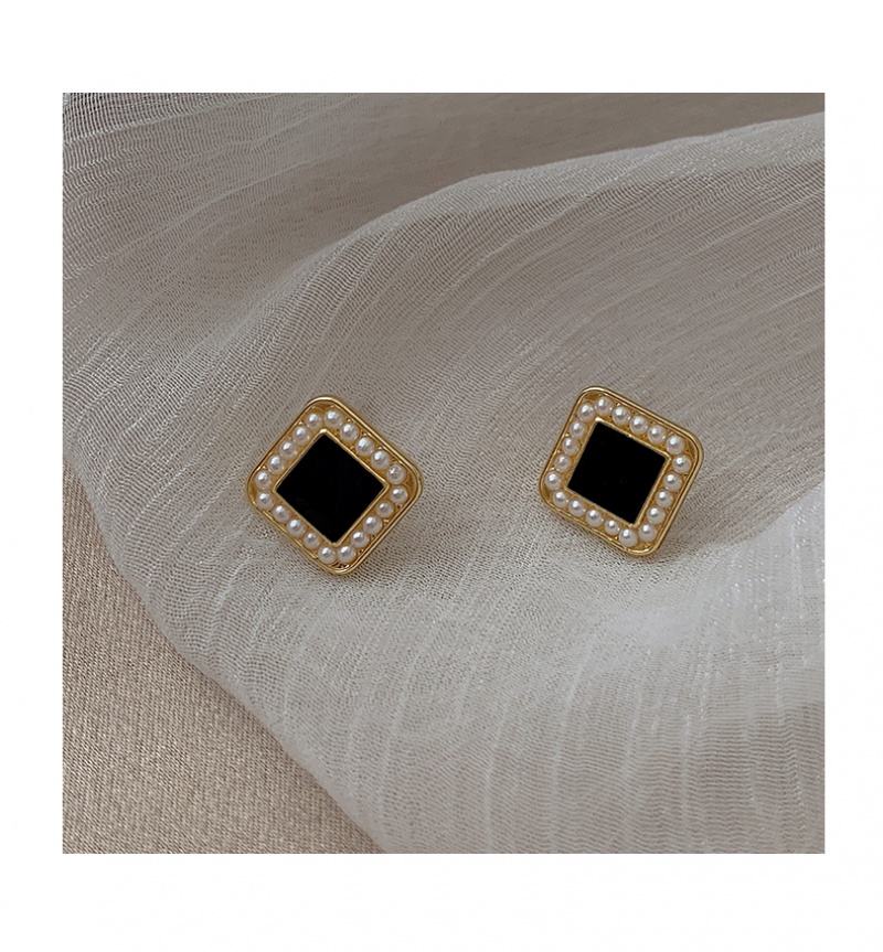 Đôi bông tai hình vuông đính ngọc trai thời trang cho nữ
