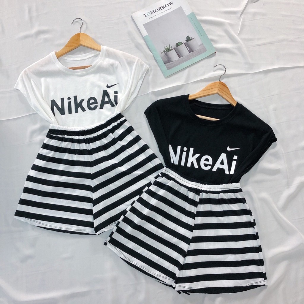 set bộ áo sát nách quần short sọc phong cách chất coton mềm
