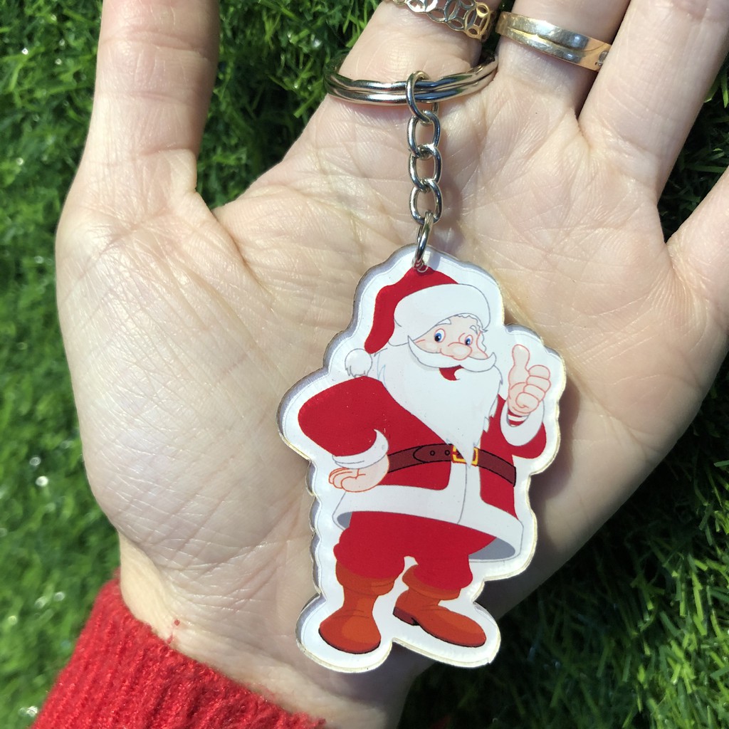 Móc khóa ông già Noel đáng yêu - Móc chìa khóa mica in chìm 2 mặt chống thấm nước - chủ đề Giáng Sinh