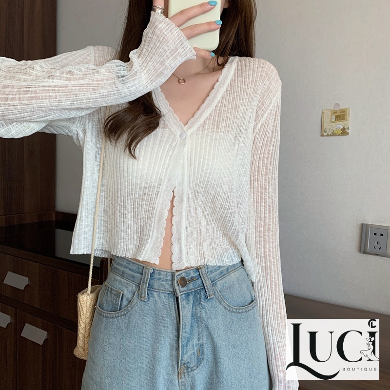 Áo Khoác Cardigan Len Mỏng Cho Nữ Phong Cách Hàn Quốc màu trắng/ đen/ xanh