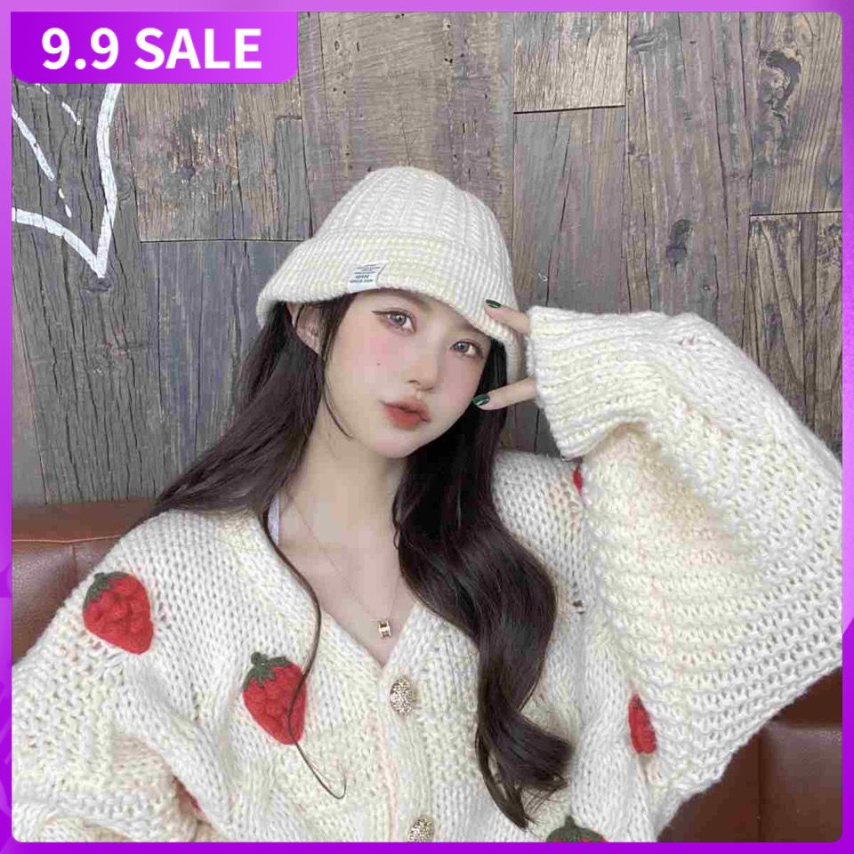 Strawberry gentle sweet knitted sweater cardigan coat thickened in autumn and winter 2021 new style long-sleeved blouse