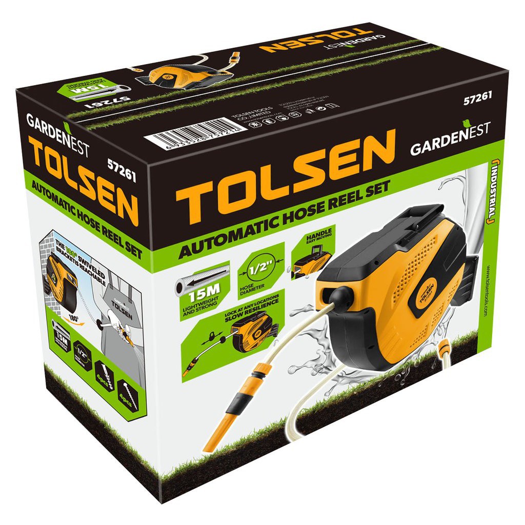 Bộ Rulô Cuộn Ống Nước Tự Động Tolsen 57261 (1/2'' x 15m) - kèm 15m Dây