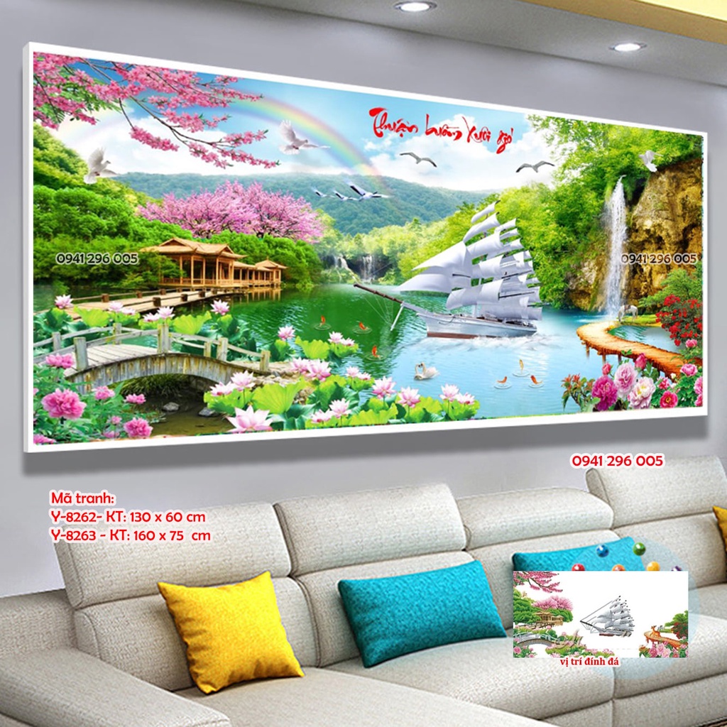 Tranh đính đá Thuận Buồm Xuôi Gió Y8263 (160x75cm) - tranh chưa đính đá, chưa khung