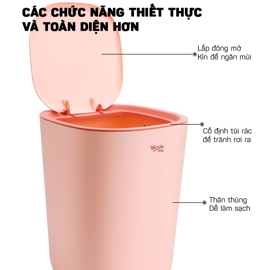 Thùng Rác Nhựa Cao Cấp Chống Thấm Nước Dùng Cho Phòng Bếp, Phòng Ngủ, Văn Phòng Nhỏ Gọn