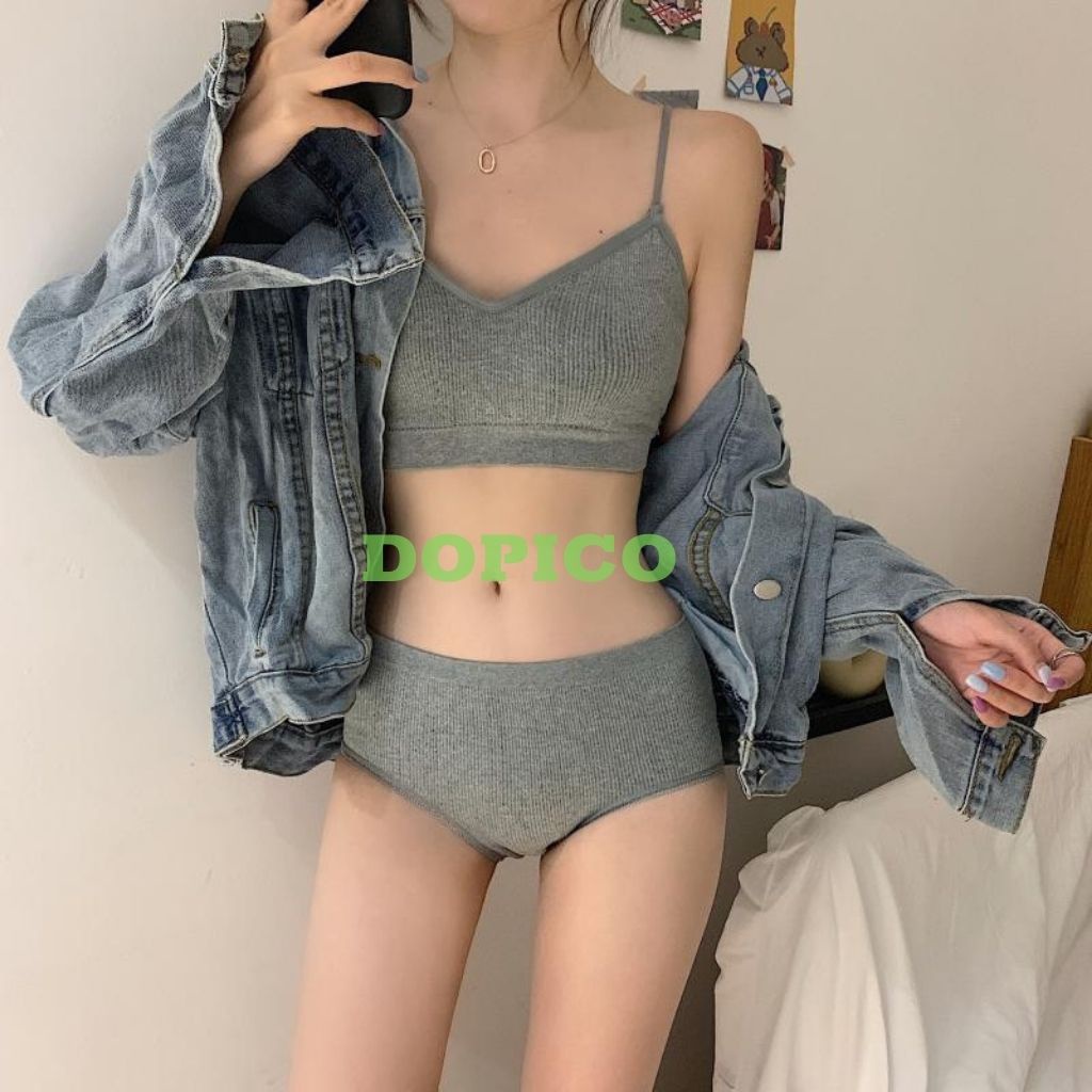 Bộ đồ lót nữ sexy, áo bra nữ 2 dây đẹp đệm mỏng thấm hút mồ hôi DOPICO B3211