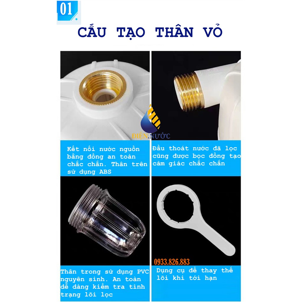 COMBO BỘ LỌC NƯỚC SINH HOẠT VÀ 1 LÕI LỌC GER001. Loại bỏ cặn bẩn, kim loại nặng, vi khuẩn, mùi khó chịu...ĐIỆN.NƯỚC