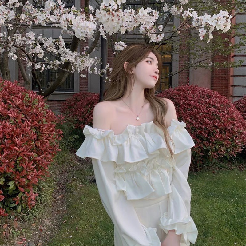 Áo trễ vai nữ croptop tiểu thư màu trắng phiên bản đặc biệt mùa hè 2022 Kozoda Sm73