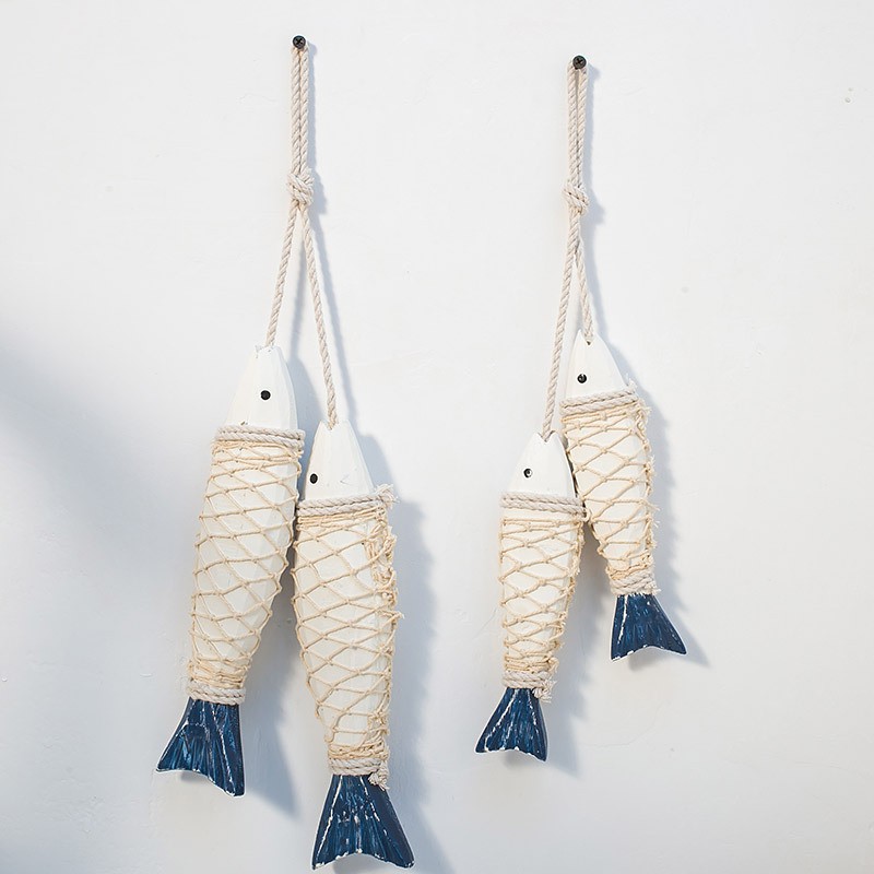 Mô hình cặp cá gỗ sơn trắng trang trí