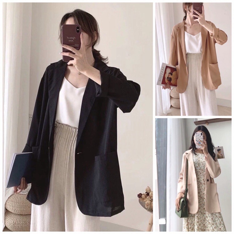 [Ảnh thật/Sẵn] BLAZER TRƠN ĐEN HÀN QUỐC 1 LỚP ÁO VEST BLAER-AmandaStore