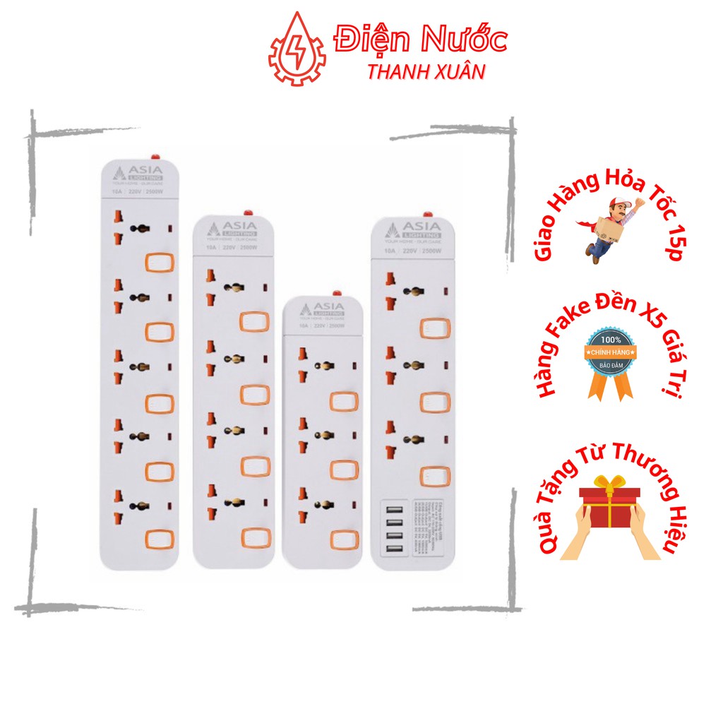 Ổ Cắm Điện Liền Dây ASIA Hàng Chính Hãng, Độ Bền Cao, Có Rơ Le Chống Giật ,Công Suất Chịu Tải Lớn 9038