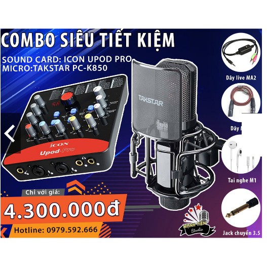 [Vip Nhất]  Bộ micro thu âm Takstar K850 + soundcard ICON UPOD PRO hát karaoke, livetream bán hàng, thu âm chuyên nghiệp