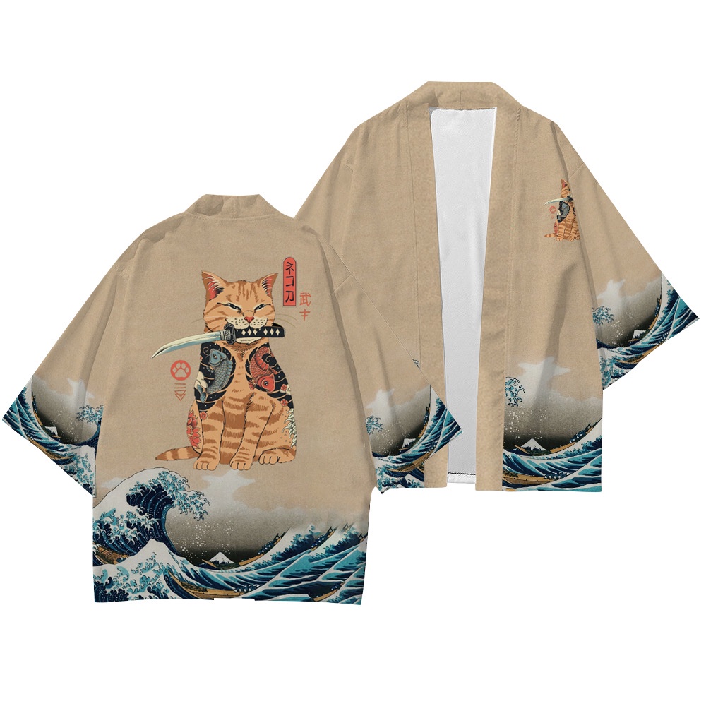 Áo Khoác Kimono In Hình Mèo 3D Phong Cách Nhật Bản Mới
