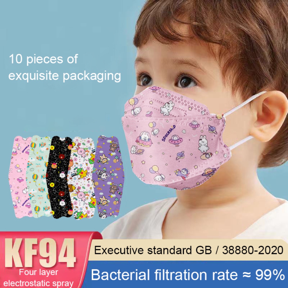 Set 10 khẩu trang họa tiết hoạt hình 3D KN94 phong cách Hàn Quốc dành cho trẻ em