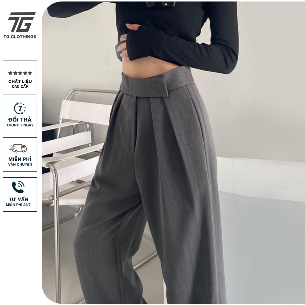 Quần ống rộng xuông cạp dán lưng cao vải tuyết mưa culottes suông nữ dài 106cm mặc kéo dài chân