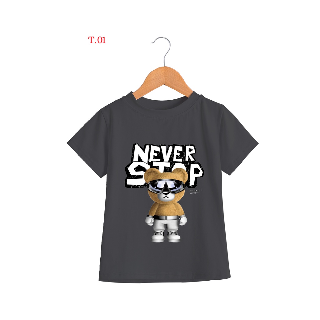 áo thun nam nữ unisex form rộng bé gái in hình gấu dễ thương cotton mát mẻ dễ chịu