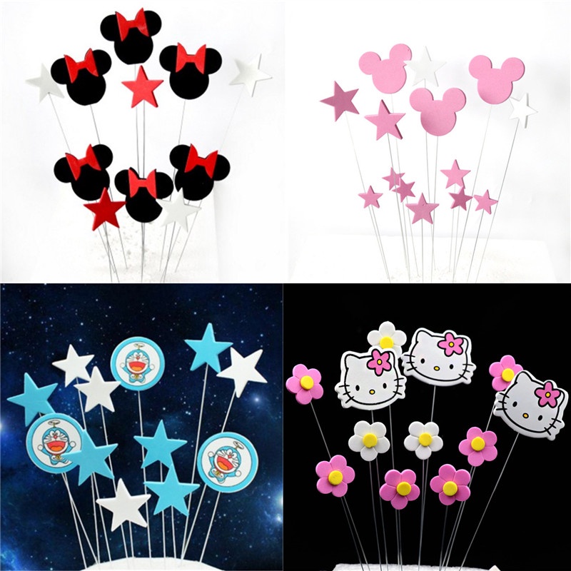 1 Bộ Phụ Kiện Trang Trí Bánh Cupcake Hình Mickey Minnie / Hello Kitty / Captain America / Superman / Superman