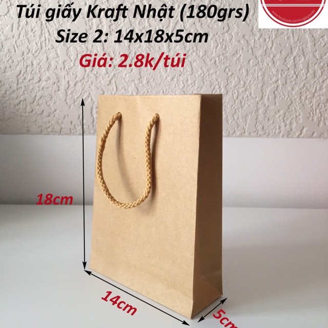 Combo 200 túi giấy kraft Nhật size 2 (14*18*5)