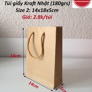 Combo 200 túi giấy kraft Nhật size 2 (14*18*5)