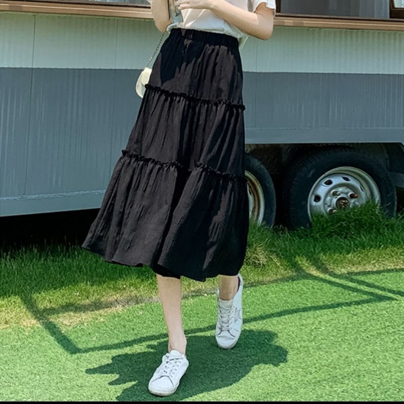 Chân váy midi 3 tầng bèo nhún ulzzang