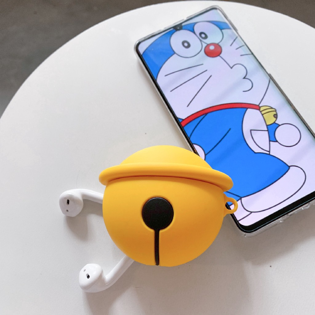 Vỏ bảo vệ hộp sạc tai nghe Airpods 1 / 2 Pro hình Doraemon gắn chuông nhỏ kèm móc