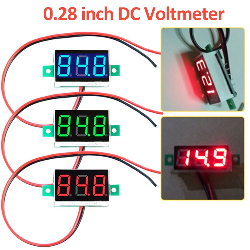 Bộ 3 Vôn Kế Kỹ Thuật Số 0.28 inch DC 2.5-30V 2 Dây Có Thể Điều Chỉnh Điện Áp Cho Xe Hơi