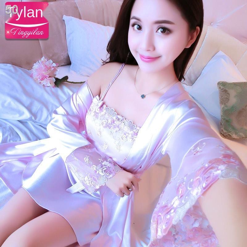 đồ ngủ phong cách hàn quốc, nữ lụa, sinh, net nổi tiếng, kimono, áo lửng, hai mảnh tại nhàR