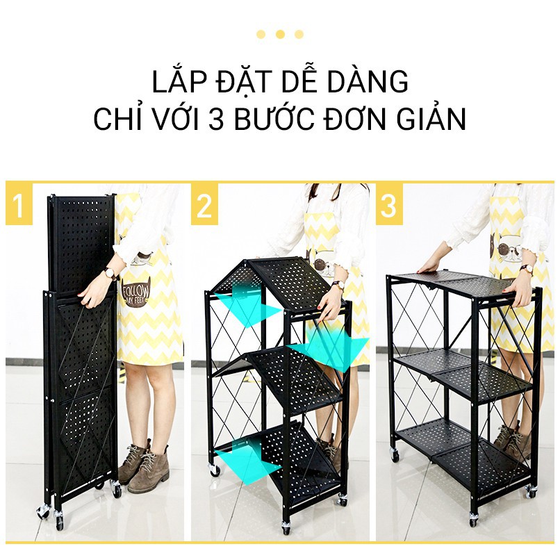 Kệ Để Đồ Đa Năng Gấp Gọn ⚡️ FREE SHIP ⚡️ Kệ Để Đồ Đa Năng 3/4 Tầng Có Bánh Xe Di Chuyển