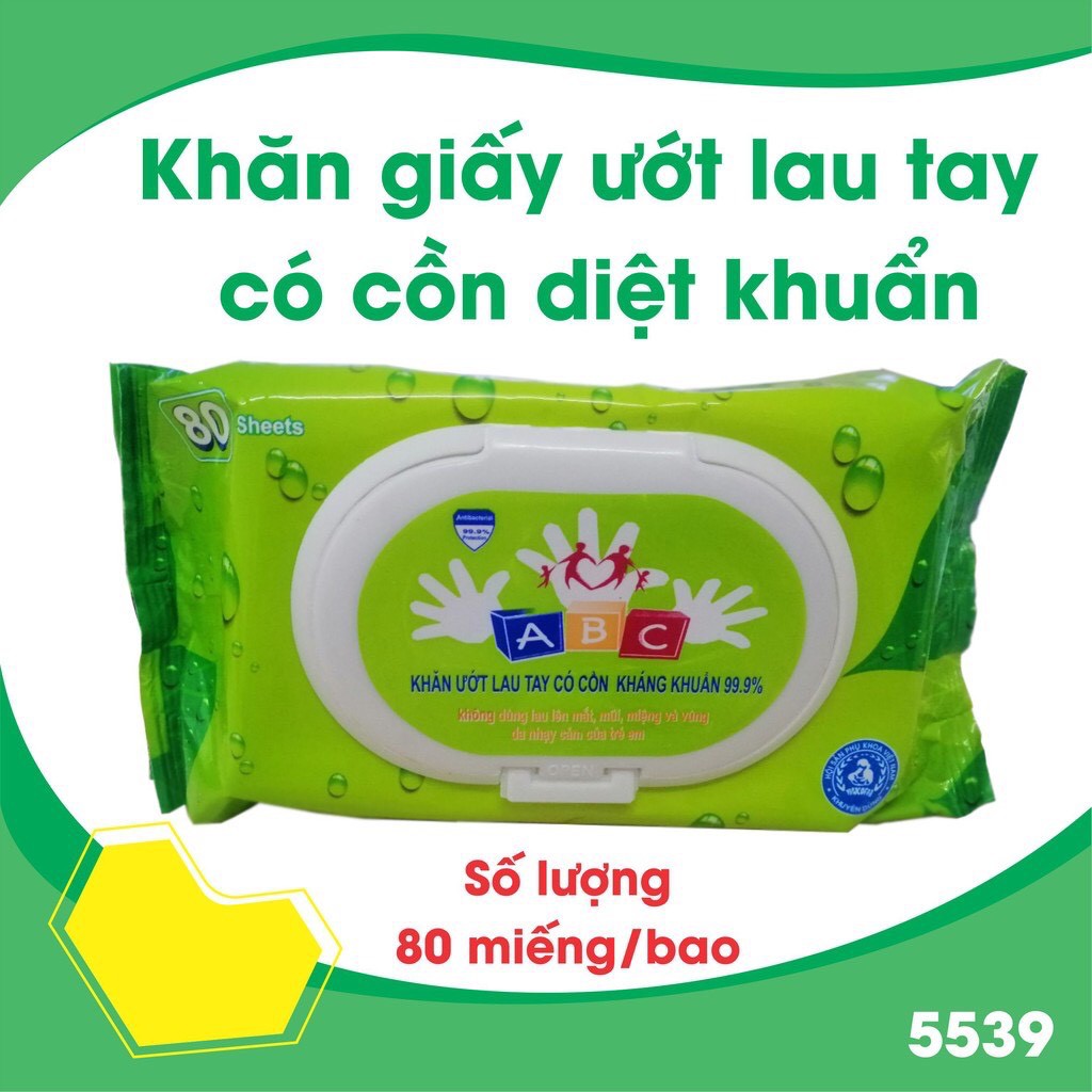 Khăn ướt có cồn kháng khuẩn thành phần dưỡng da - size lớn 80 tờ