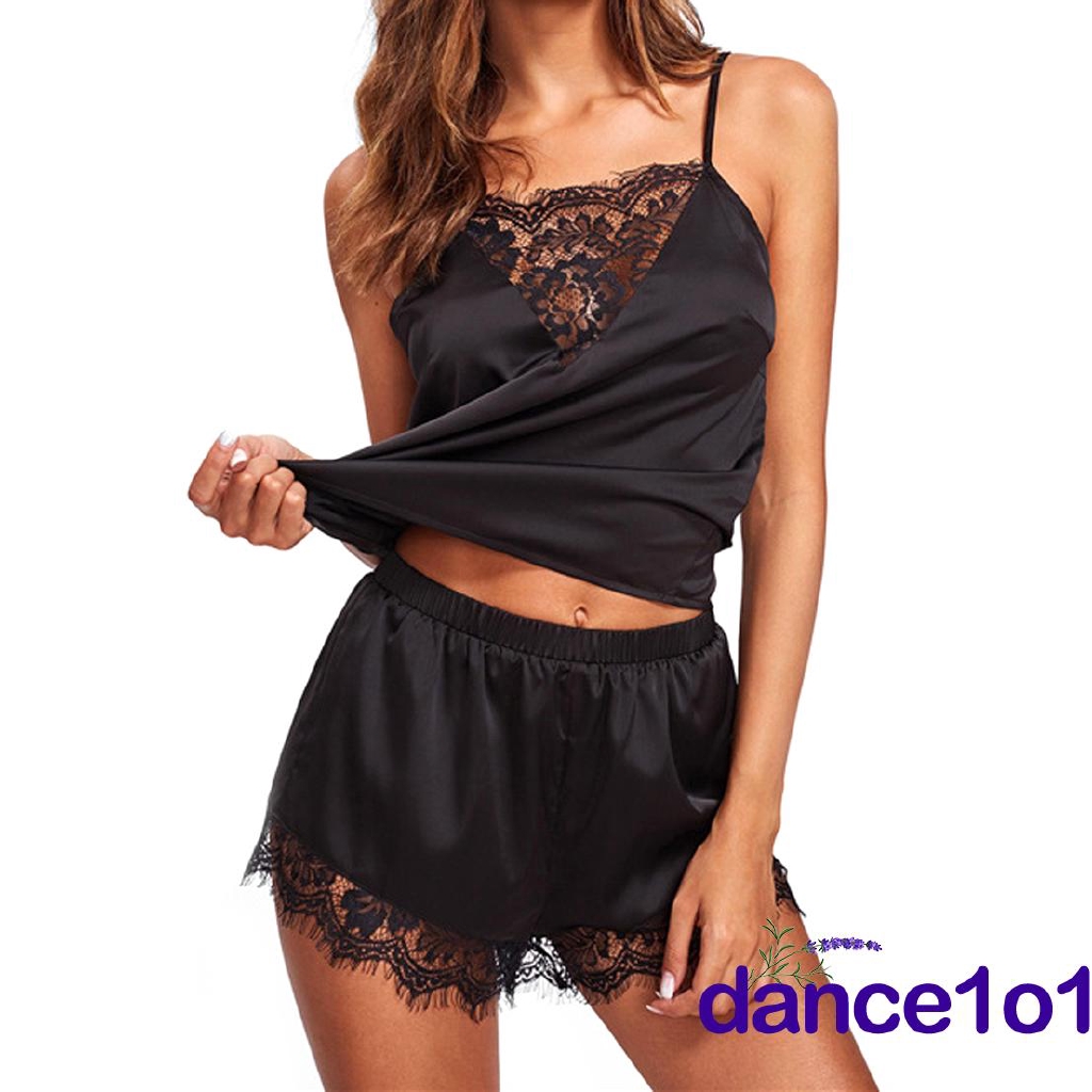 ✪B-BWomen Silk Satin Pajamas Set Sleepwear Shorts Babydoll Nightwear Lingerie